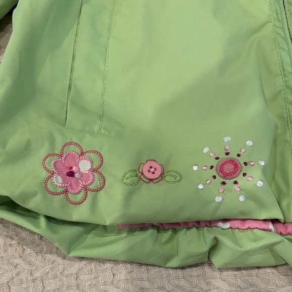 Hawke & Co Kids Lime Raincoat with Pink Polka Dot Lining - Picture 2 of 6